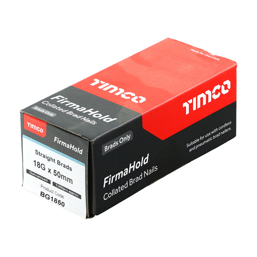 TIMCO FirmaHold 18G X 50MM Collated Brad Nails Straight Galvanised (5000)
