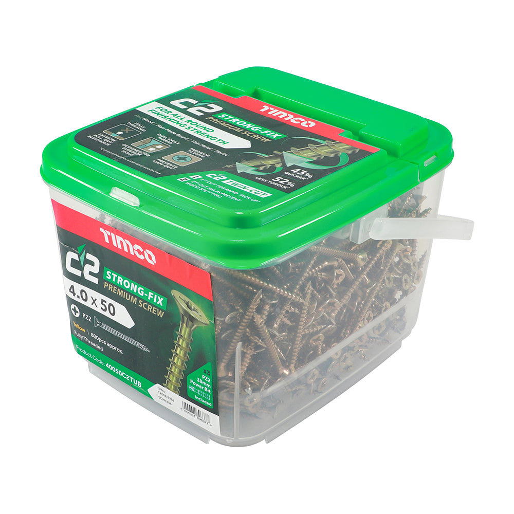 TIMCO  4.0 X 50 TUB C2 Premium Industrial Twin Cut Screws  PZ Yellow