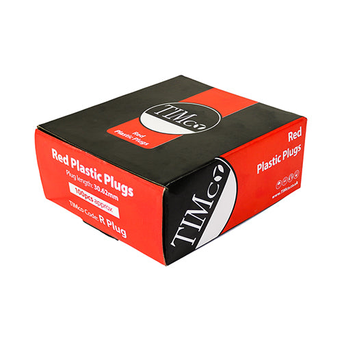 TIMCO Box of Plastic Plugs - Red 30mm (100)