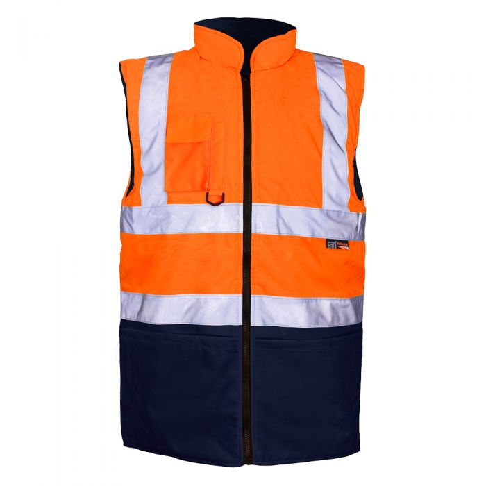 SUPERTOUCH HI VIZ REVERSIBLE 2 TONE ORG NAVY BODYWARMER