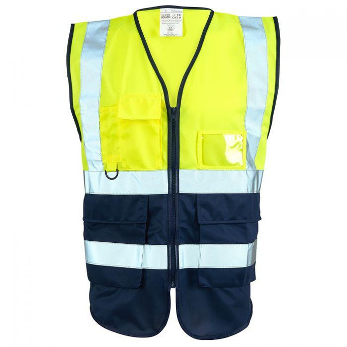 SUPERTOUCH HI VIZ EXECUTIVE YELLOW - NAVY ZIP VEST H115